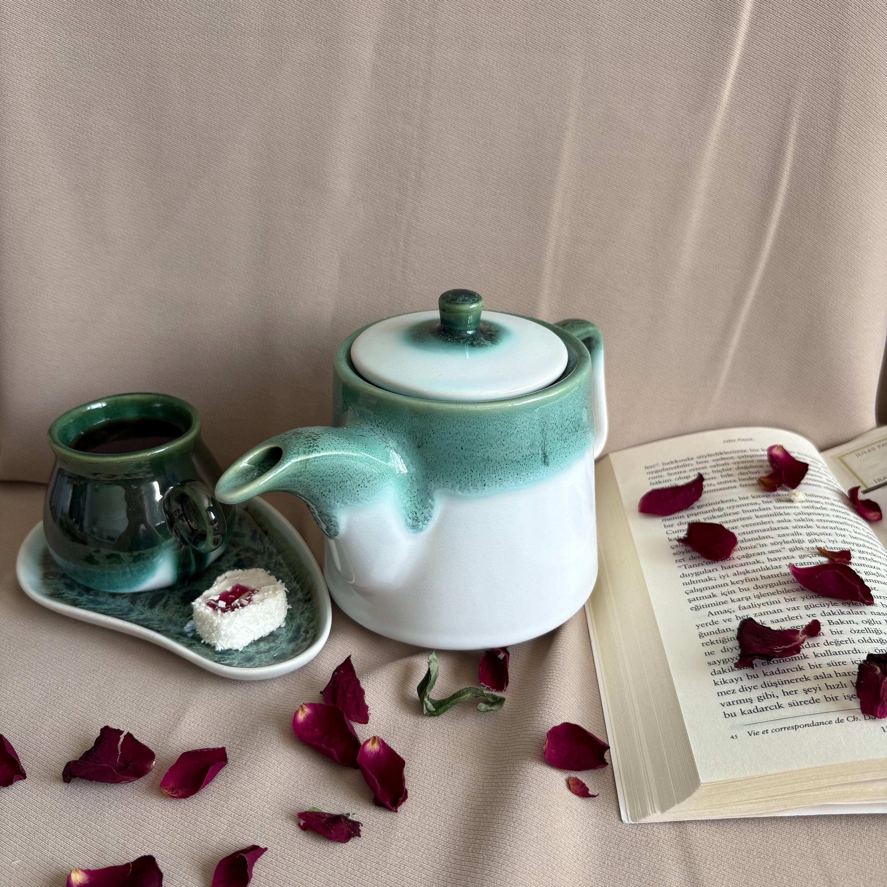 Light Green Drip Glaze Stoneware Teapot