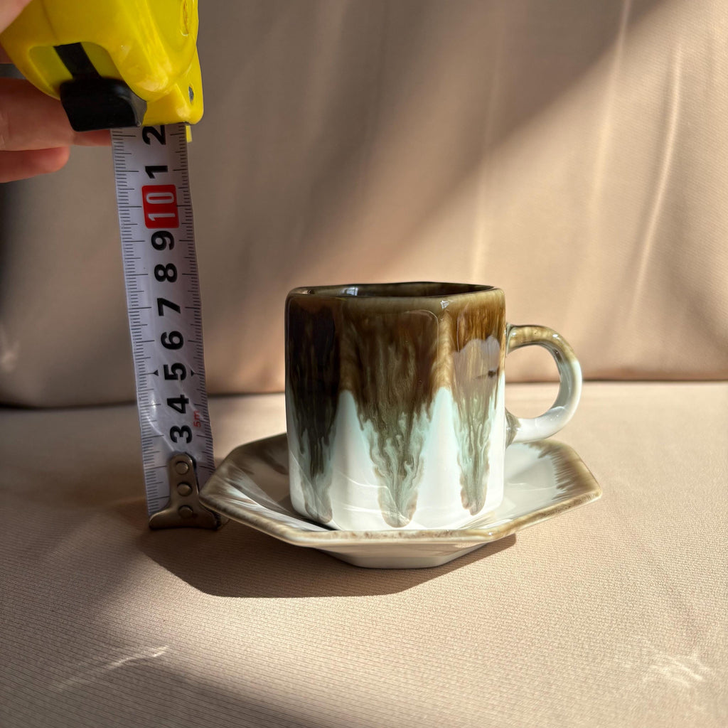 Grey & White Drip Glaze Cup and Saucer Set