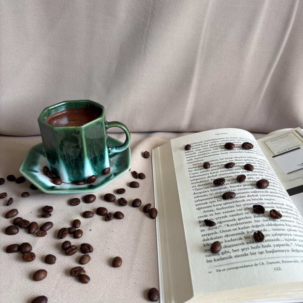 Dark Green & White Glaze Cup and Saucer Set