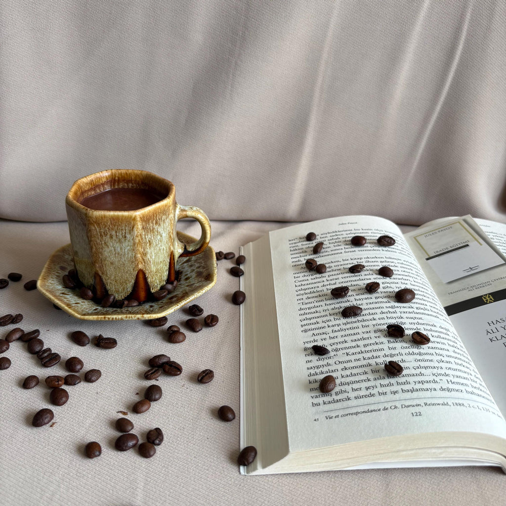 Golden and Dark Brown Glaze Cup and Saucer Set