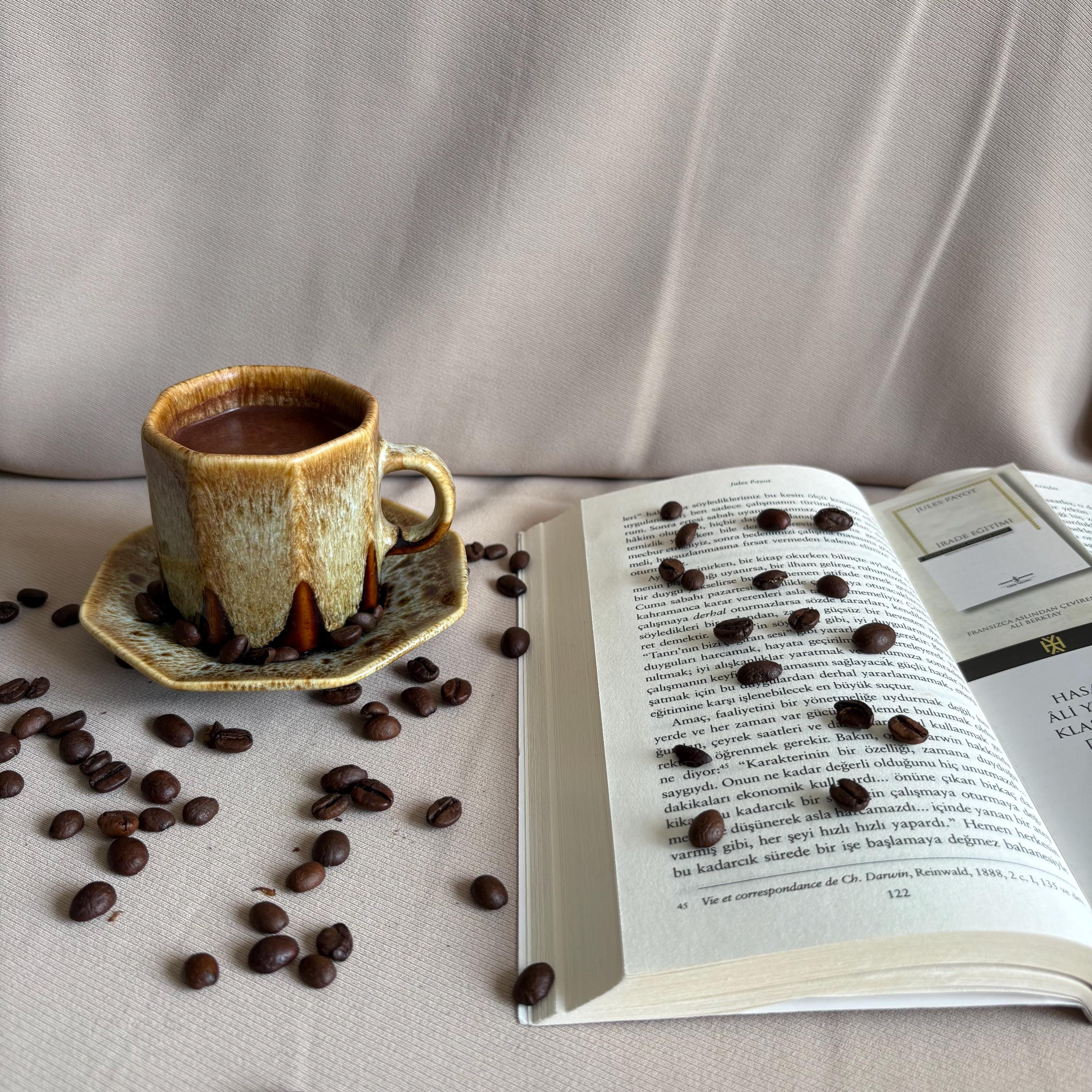 Golden and Dark Brown Glaze Cup and Saucer Set