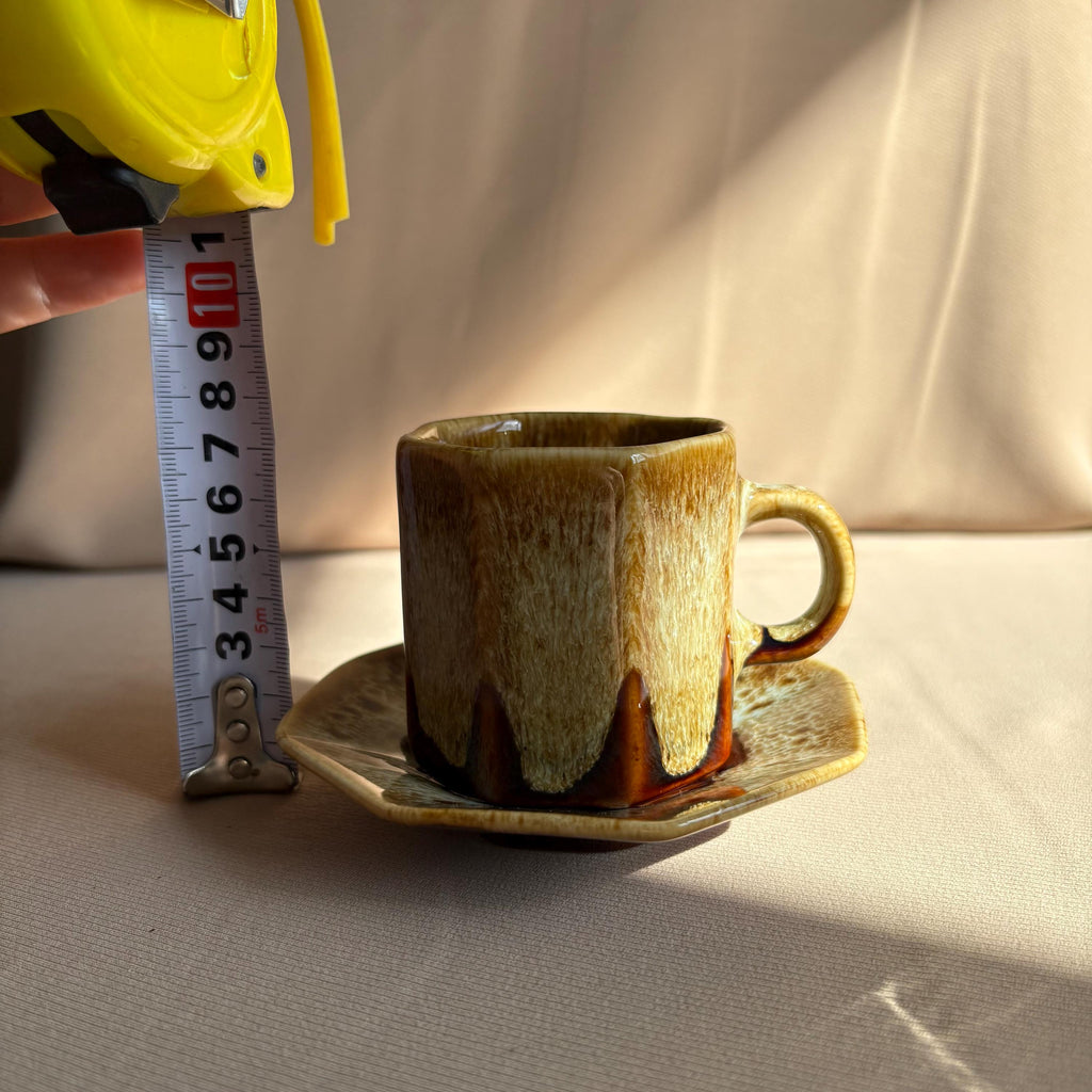 Golden and Dark Brown Glaze Cup and Saucer Set