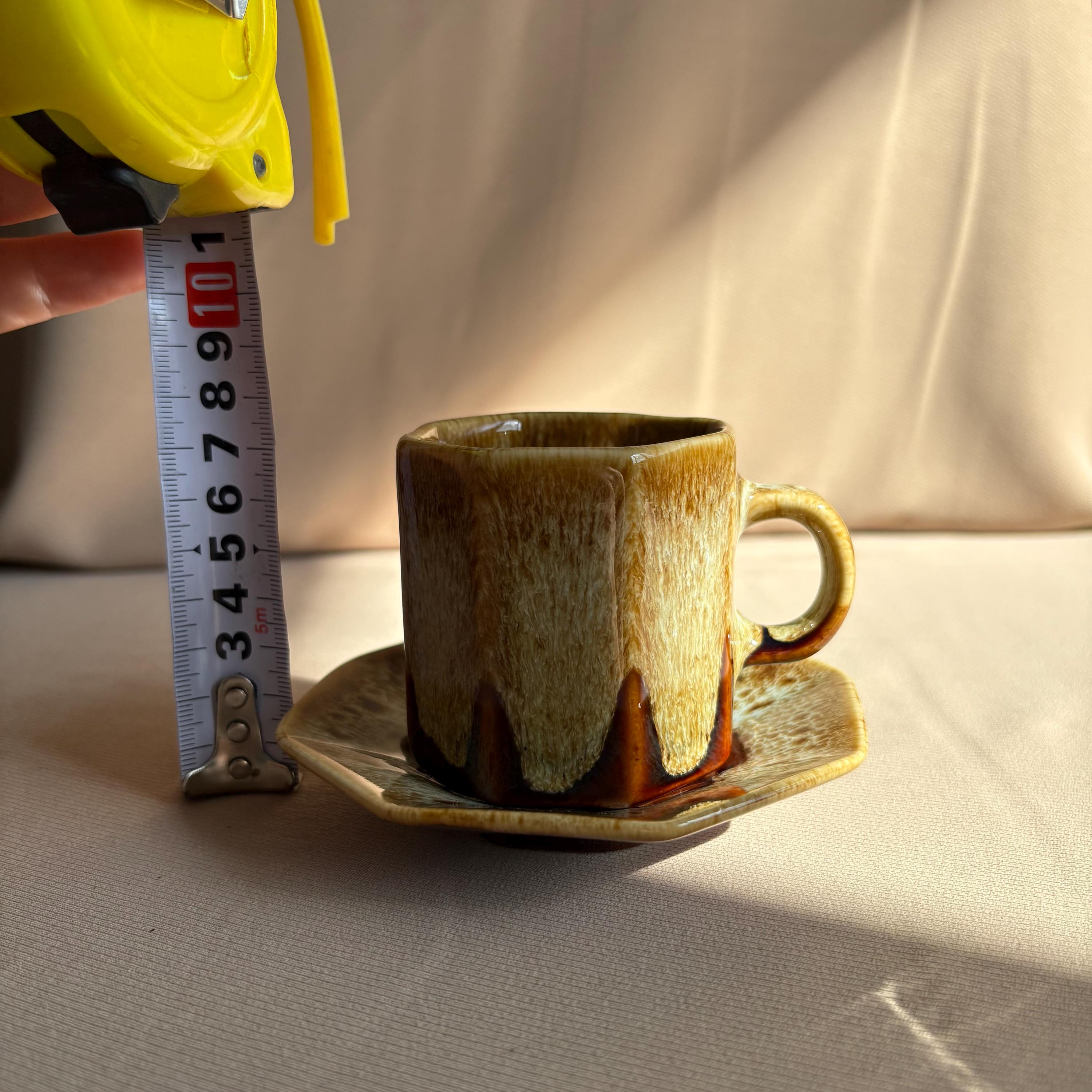 Golden and Dark Brown Glaze Cup and Saucer Set
