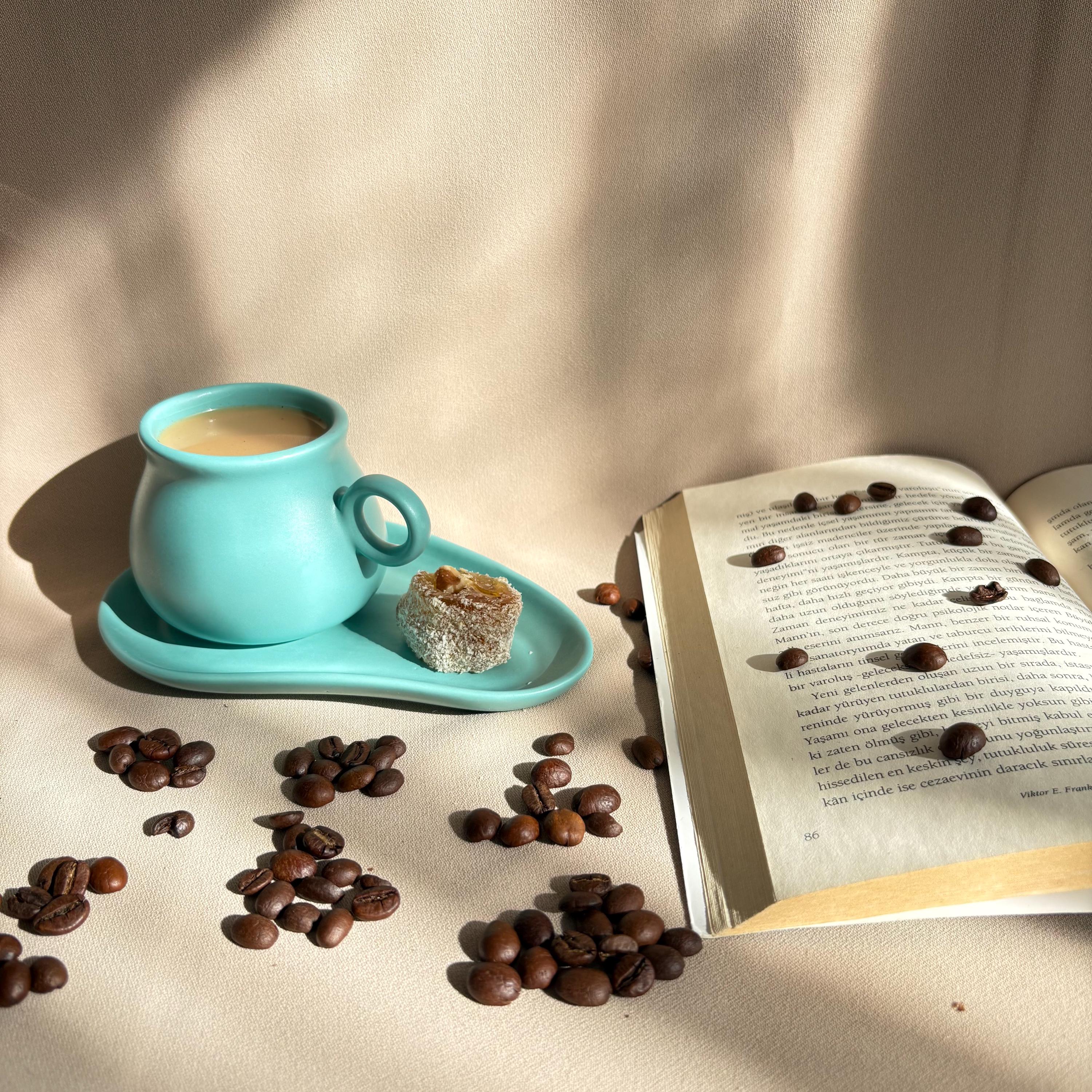 Turquoise Glaze Tea Cup and Saucer