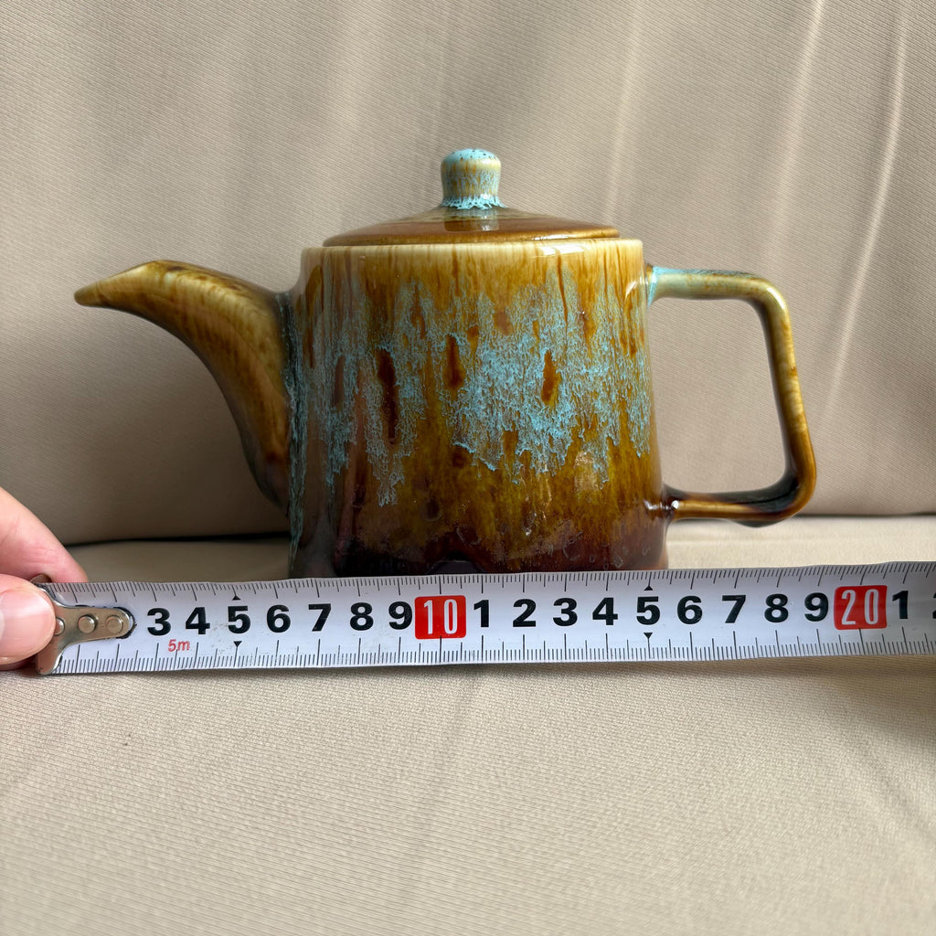 Rustic Brown & Aqua Drip Glaze Stoneware Teapot
