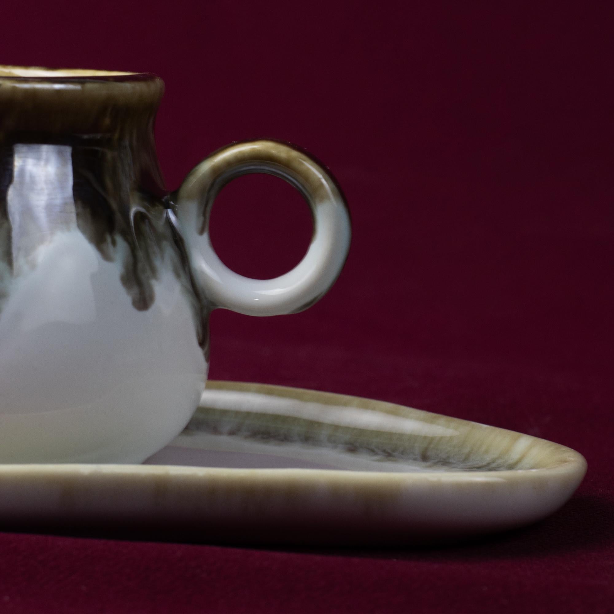 White Grey Drip Glaze Tea Cup and Saucer