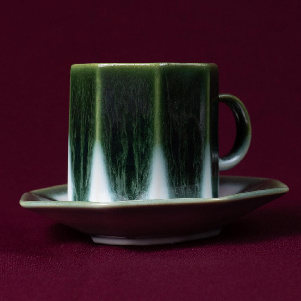 Dark Green & White Glaze Cup and Saucer Set