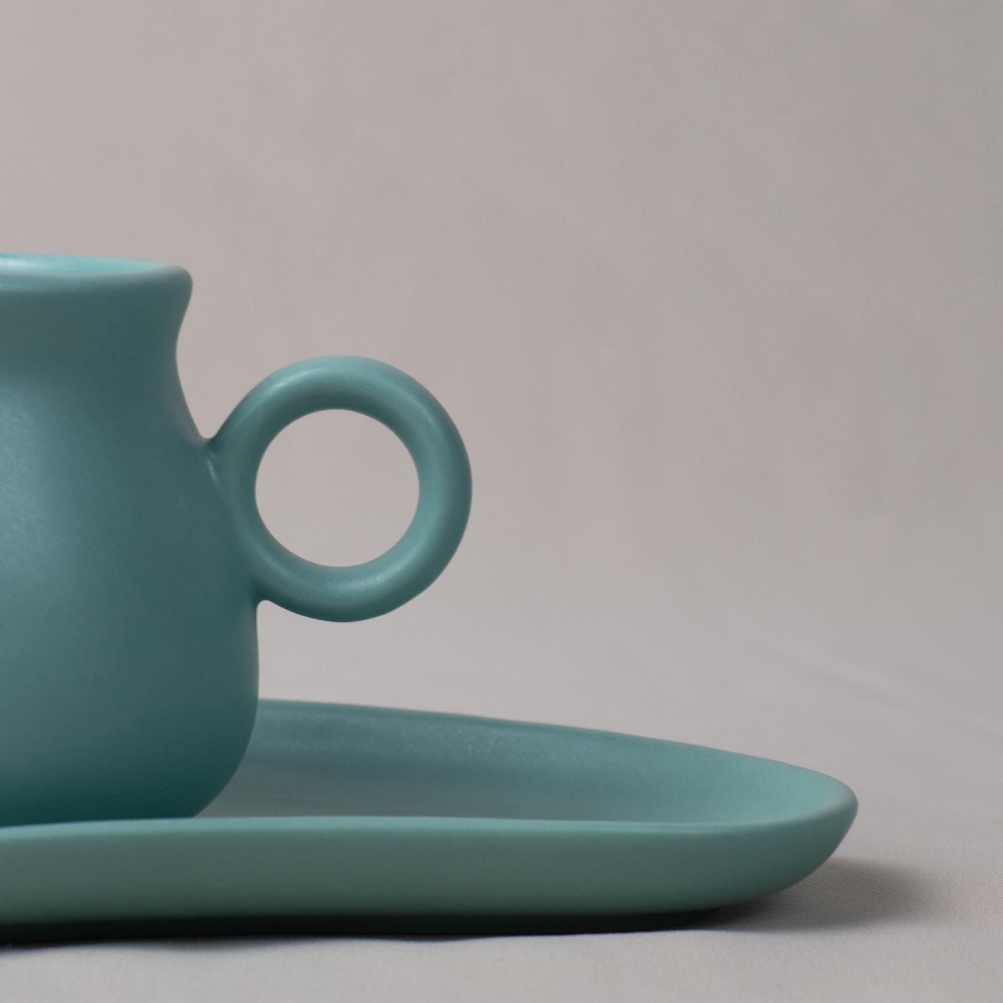 Turquoise Glaze Tea Cup and Saucer