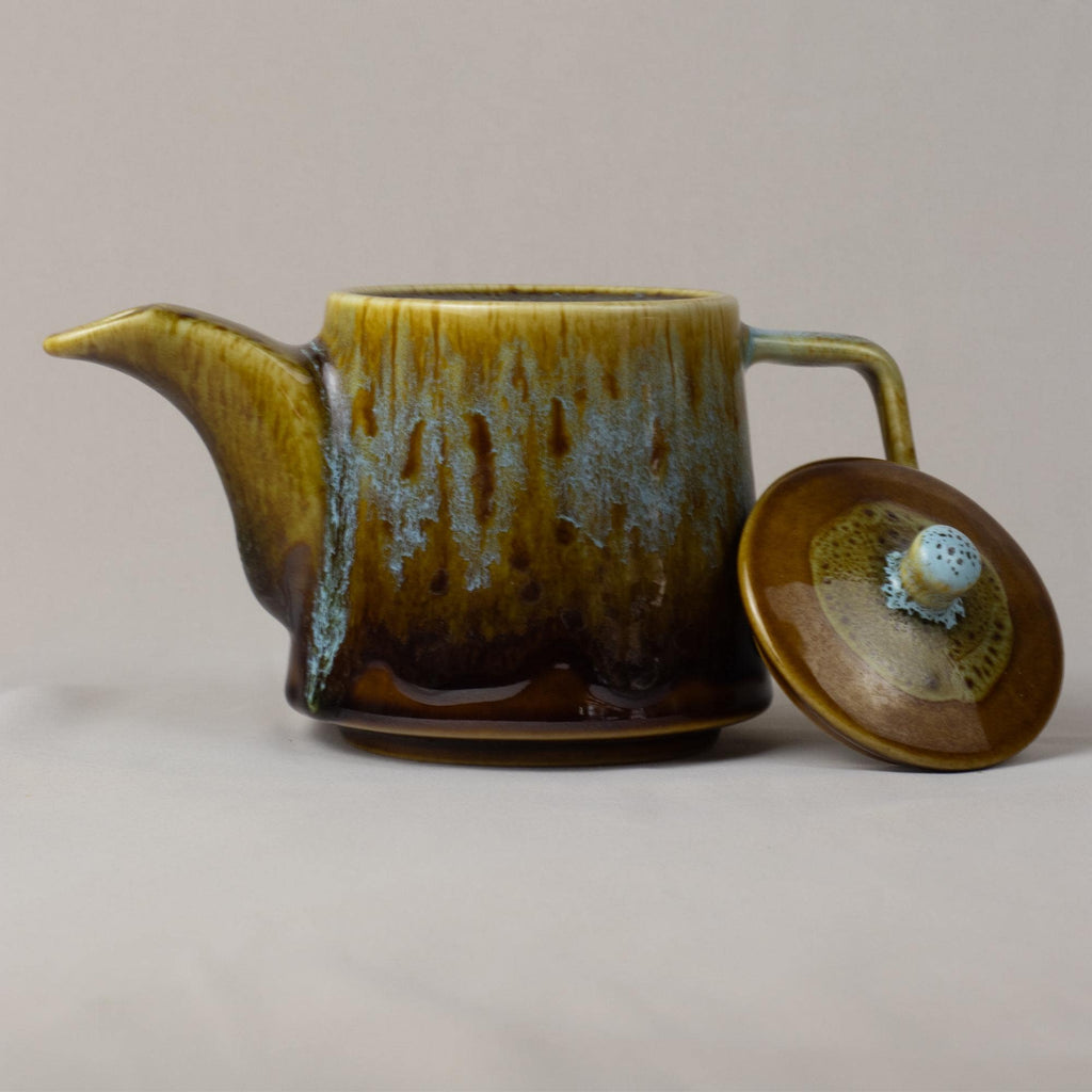 Rustic Brown & Aqua Drip Glaze Stoneware Teapot