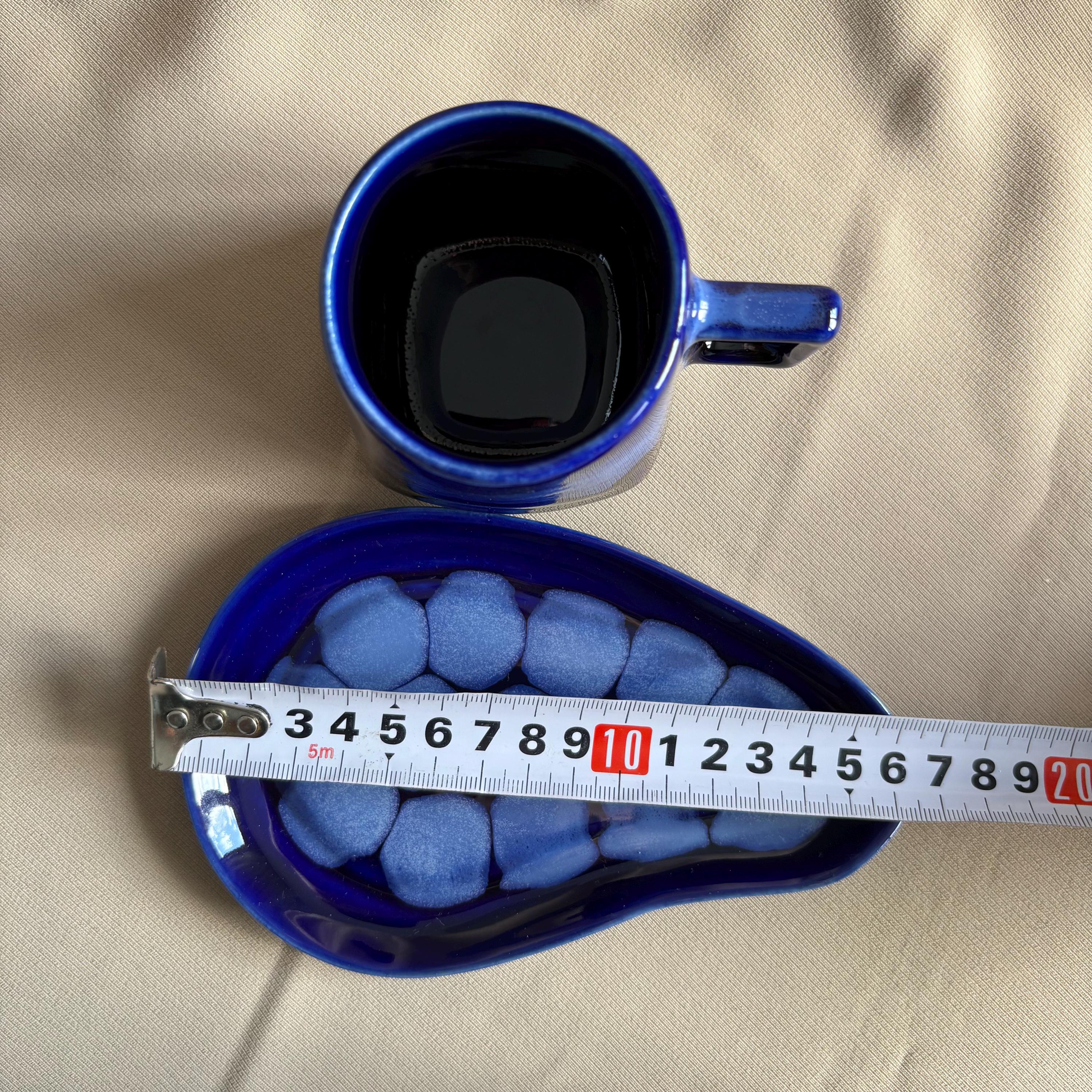 Midnight Blue Drip Glaze Stoneware Cup and Saucer Set