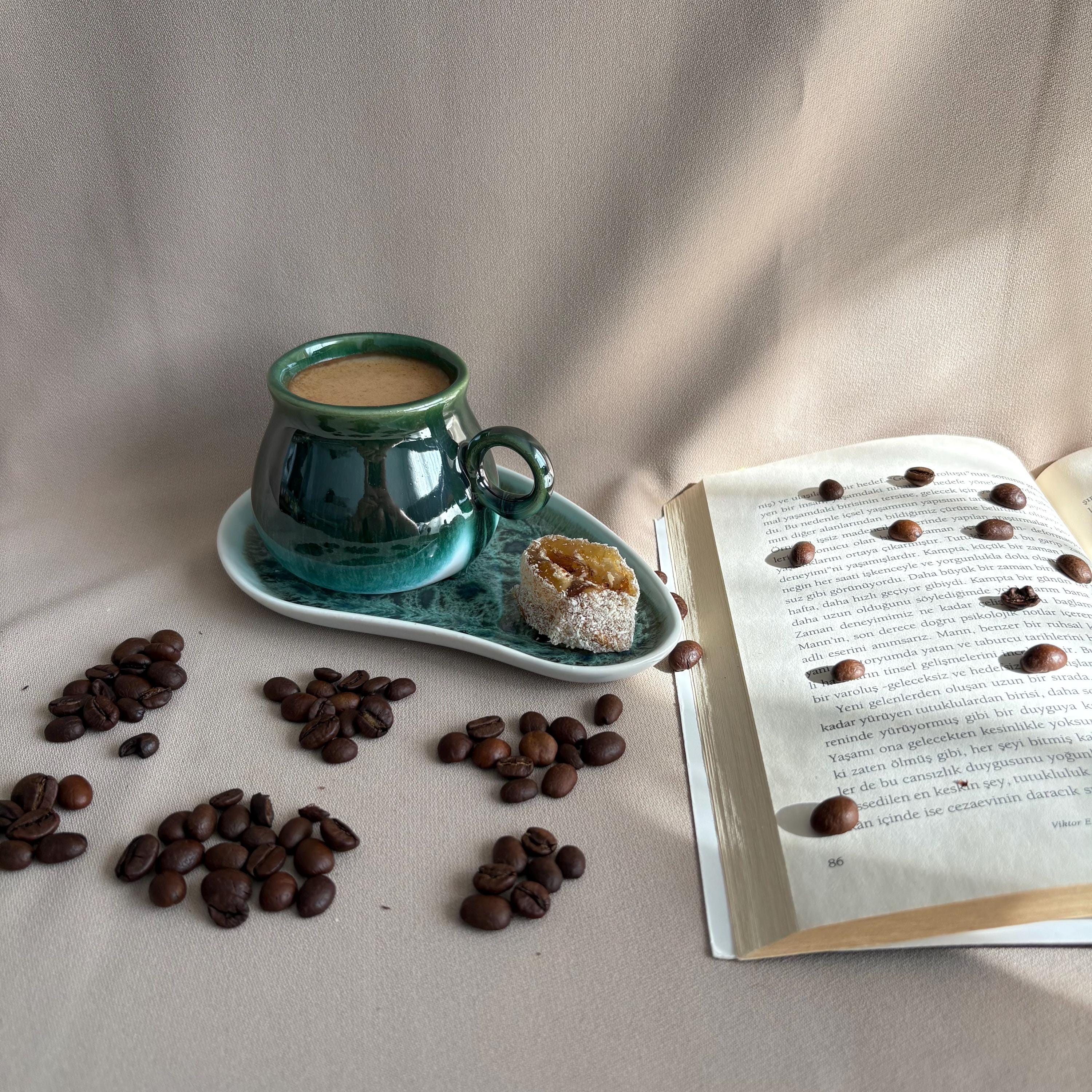 Dark Green Drip Glaze Tea Cup and Saucer