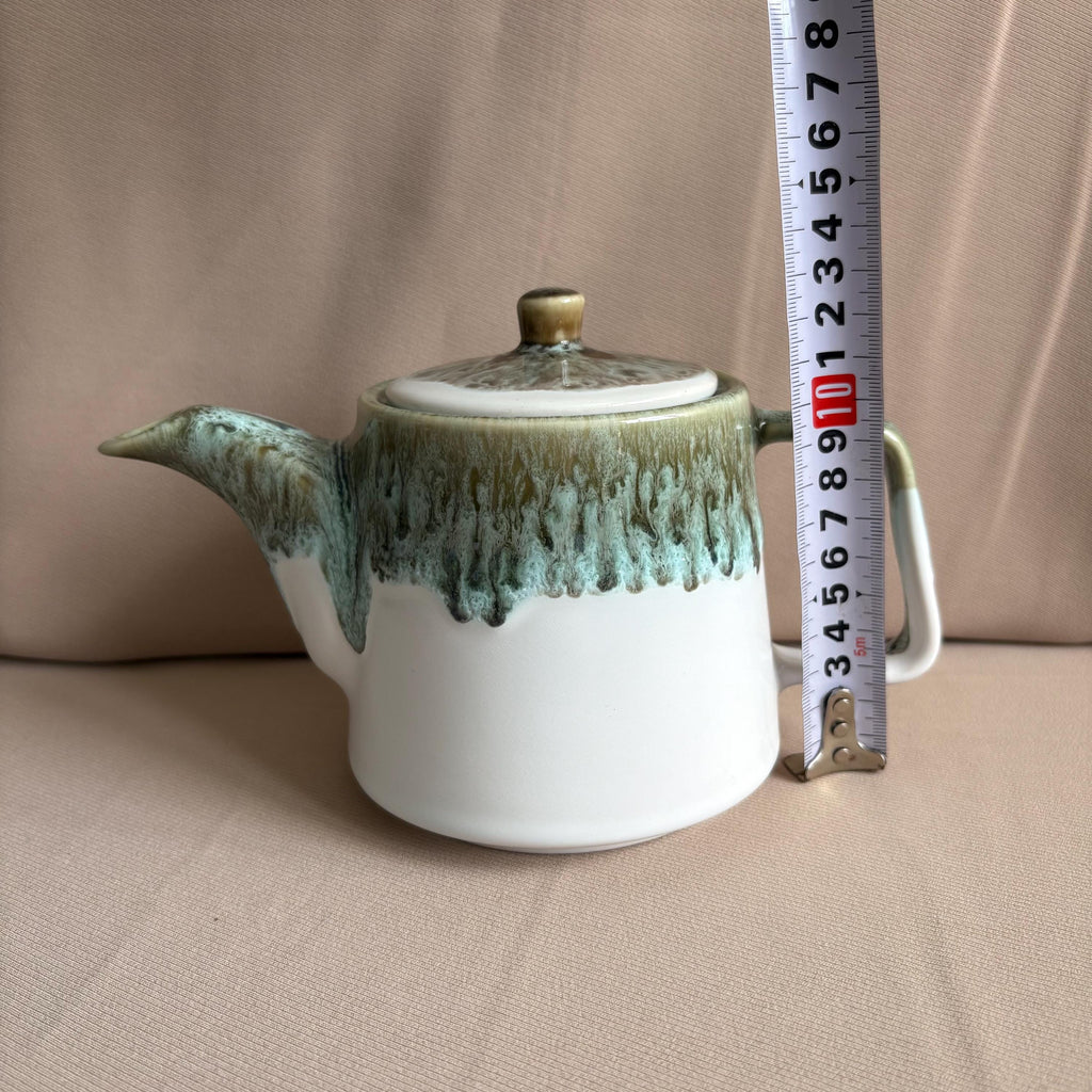 White Grey and Green Drip Glaze Stoneware Teapot
