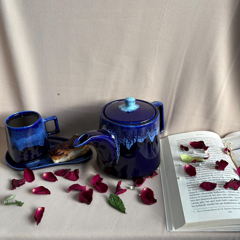 Midnight Blue Drip Glaze Stoneware Teapot