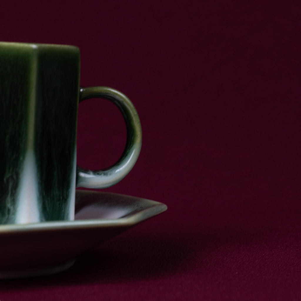 Dark Green & White Glaze Cup and Saucer Set
