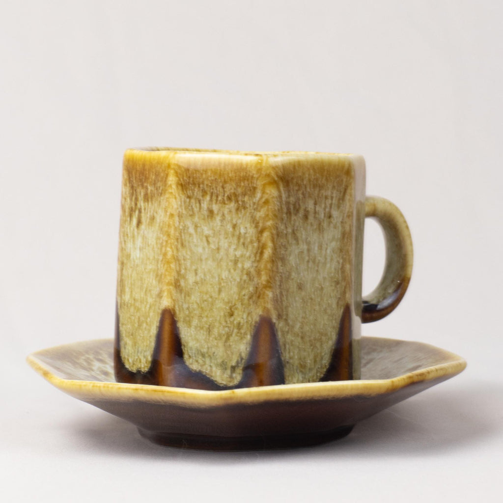 Golden and Dark Brown Glaze Cup and Saucer Set