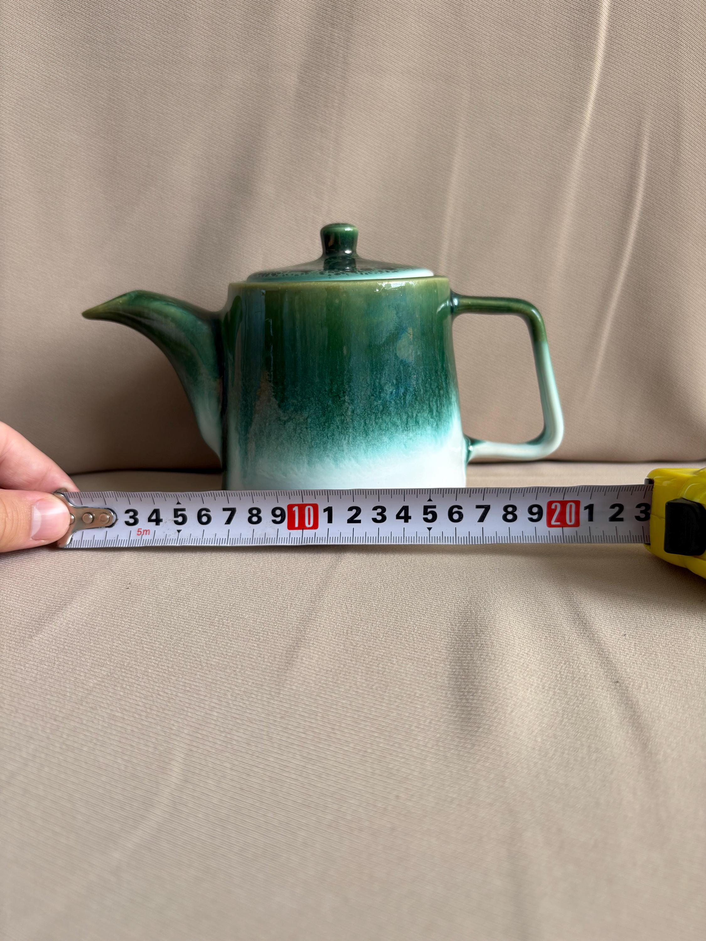 Dark Green Drip Glaze Stoneware Teapot