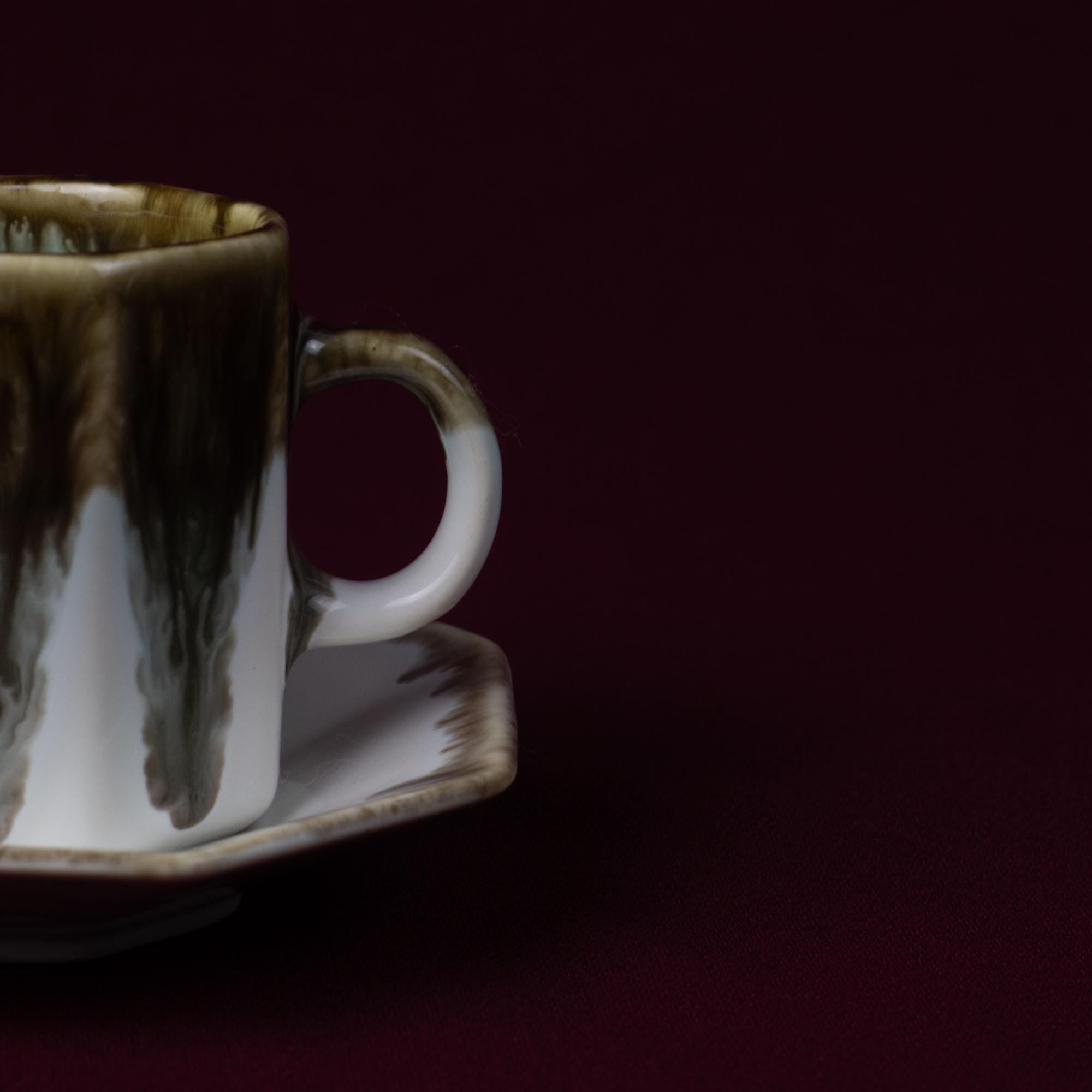 Grey & White Drip Glaze Cup and Saucer Set