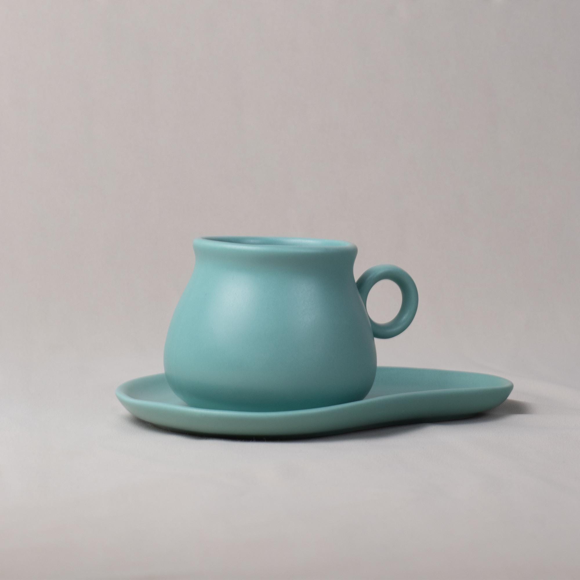 Turquoise Glaze Tea Cup and Saucer