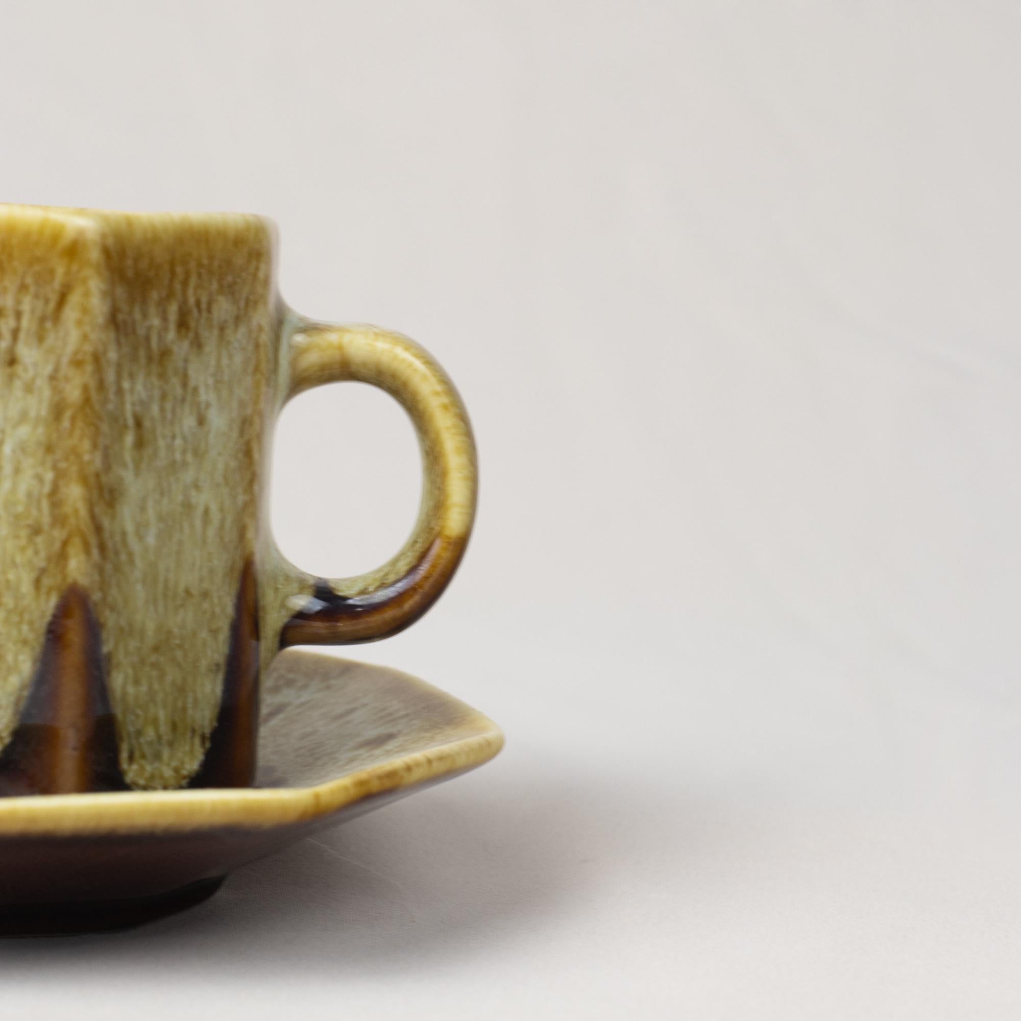 Golden and Dark Brown Glaze Cup and Saucer Set