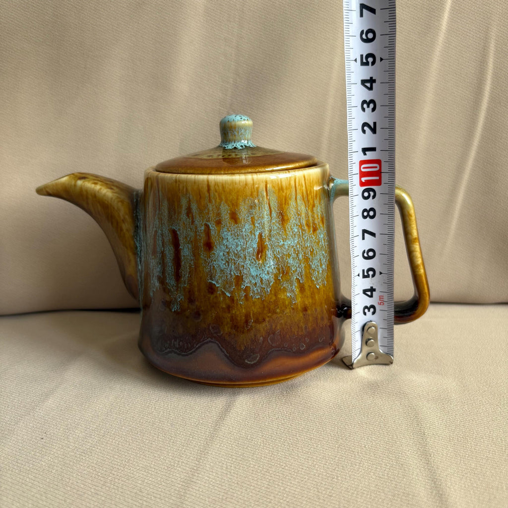 Rustic Brown & Aqua Drip Glaze Stoneware Teapot