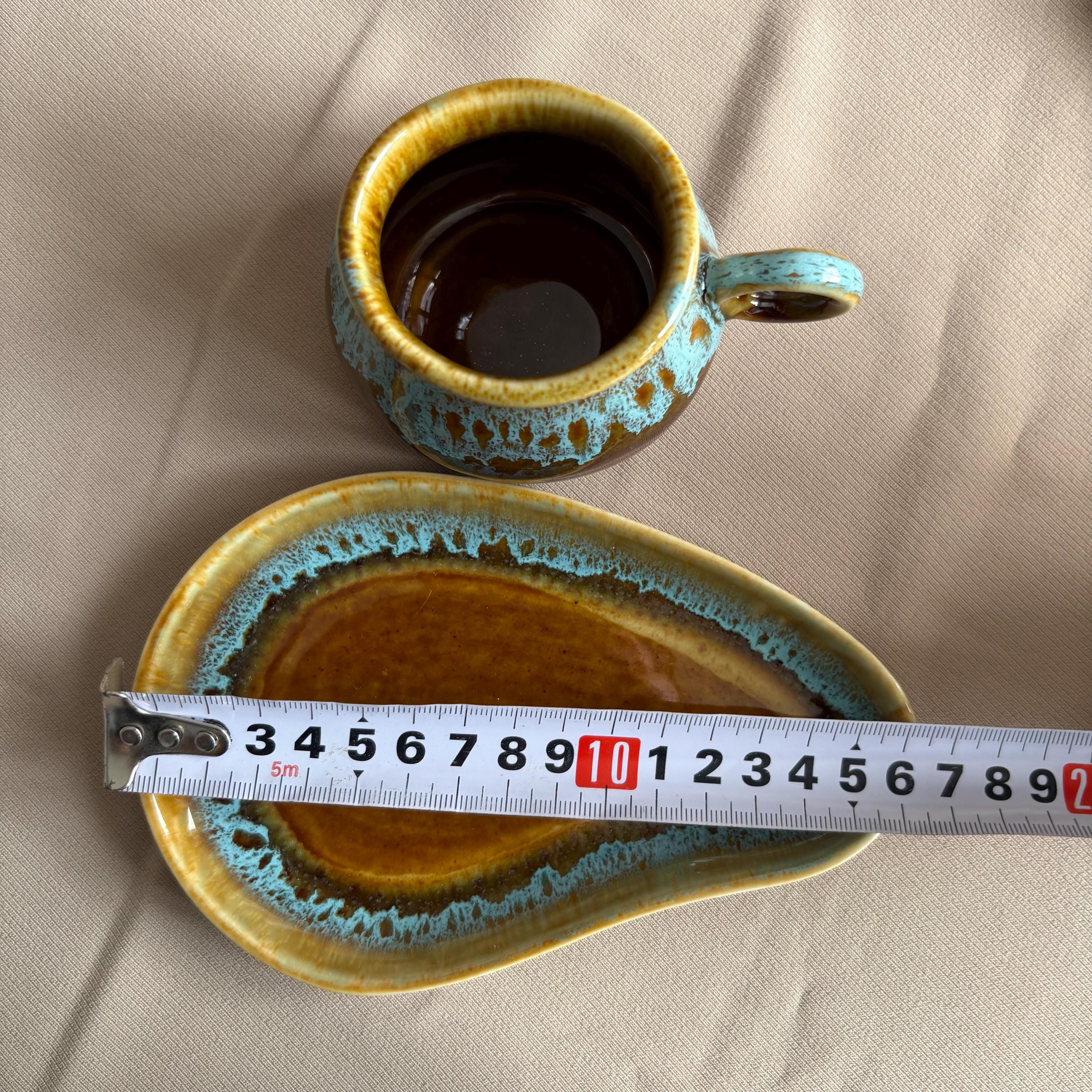 Brown & Aqua Drip Glaze Tea Cup and Saucer
