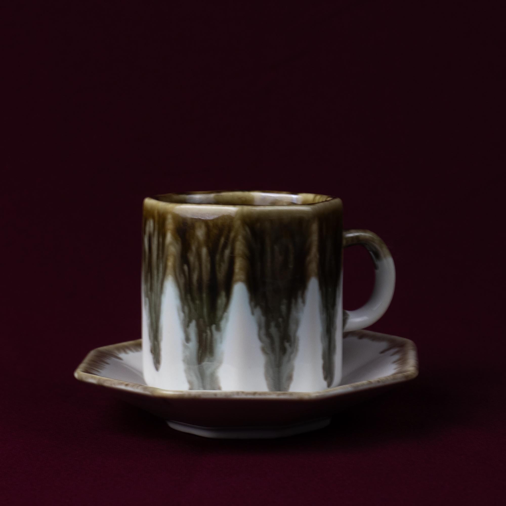 Grey & White Drip Glaze Cup and Saucer Set