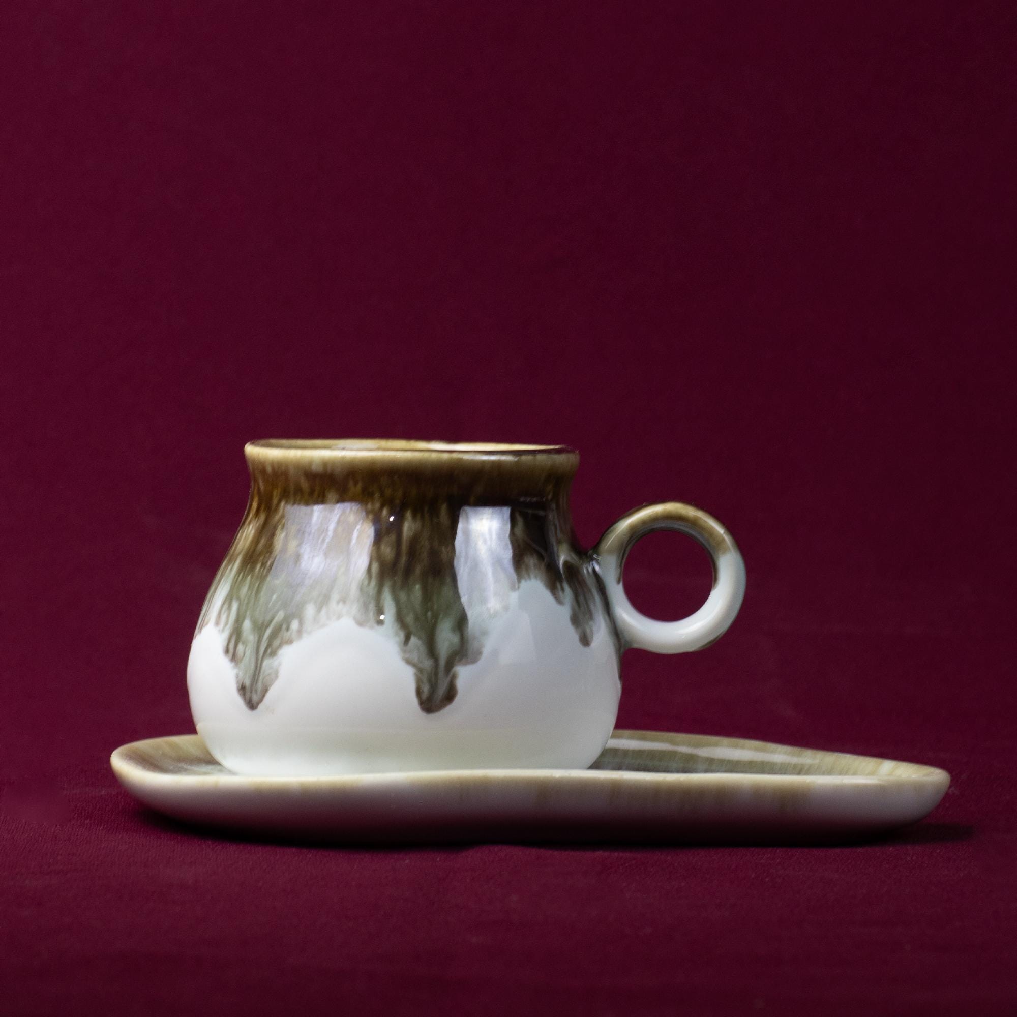 White Grey Drip Glaze Tea Cup and Saucer
