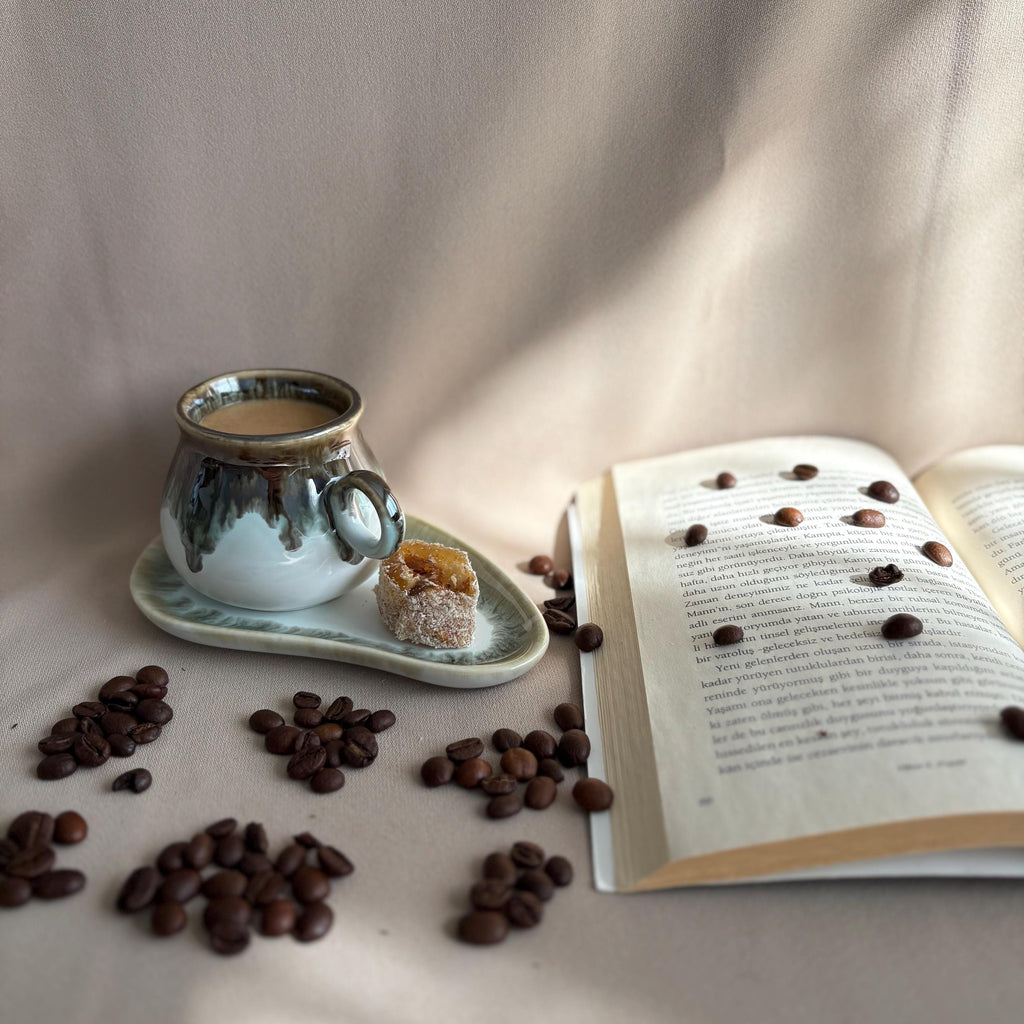 White Grey Drip Glaze Tea Cup and Saucer