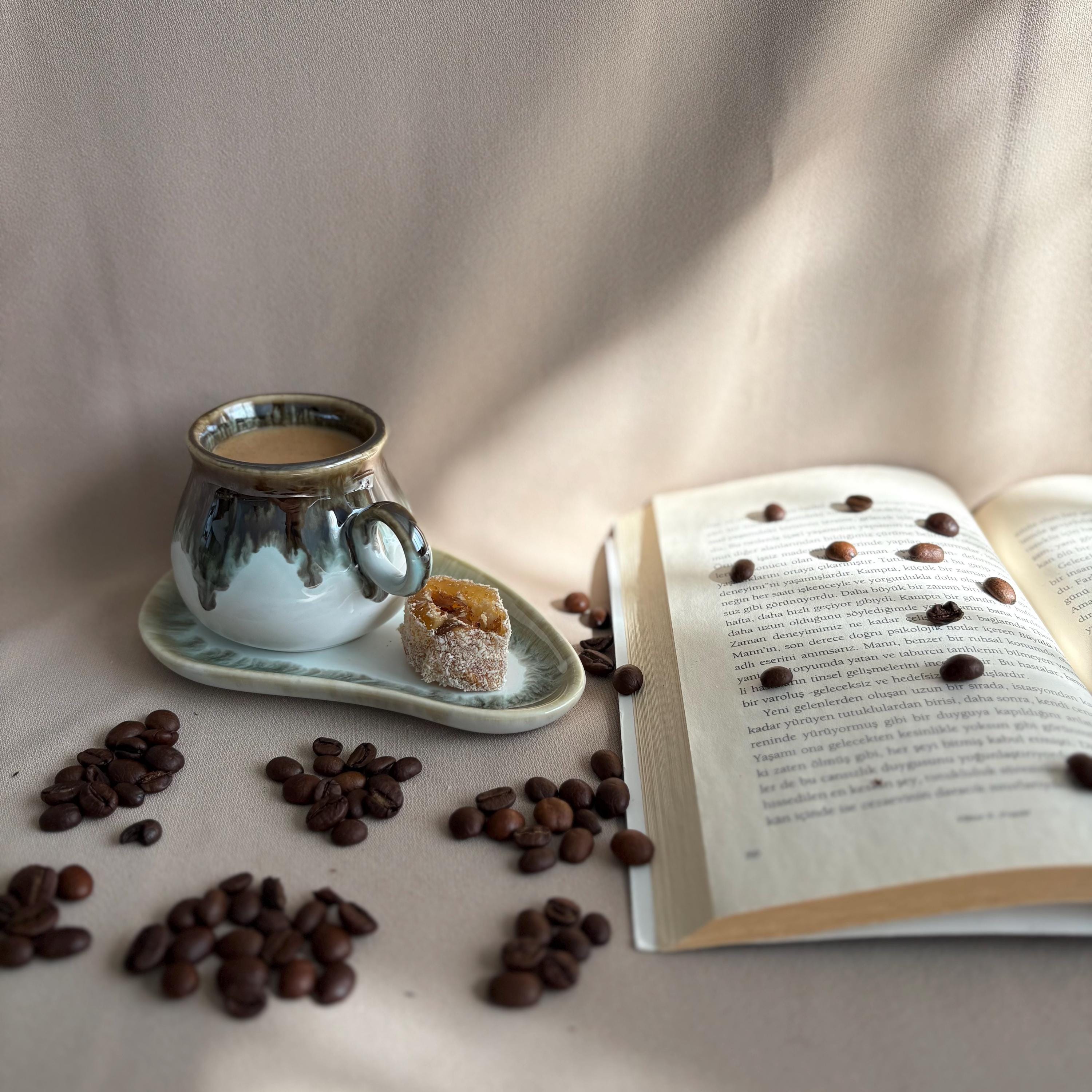 White Grey Drip Glaze Tea Cup and Saucer