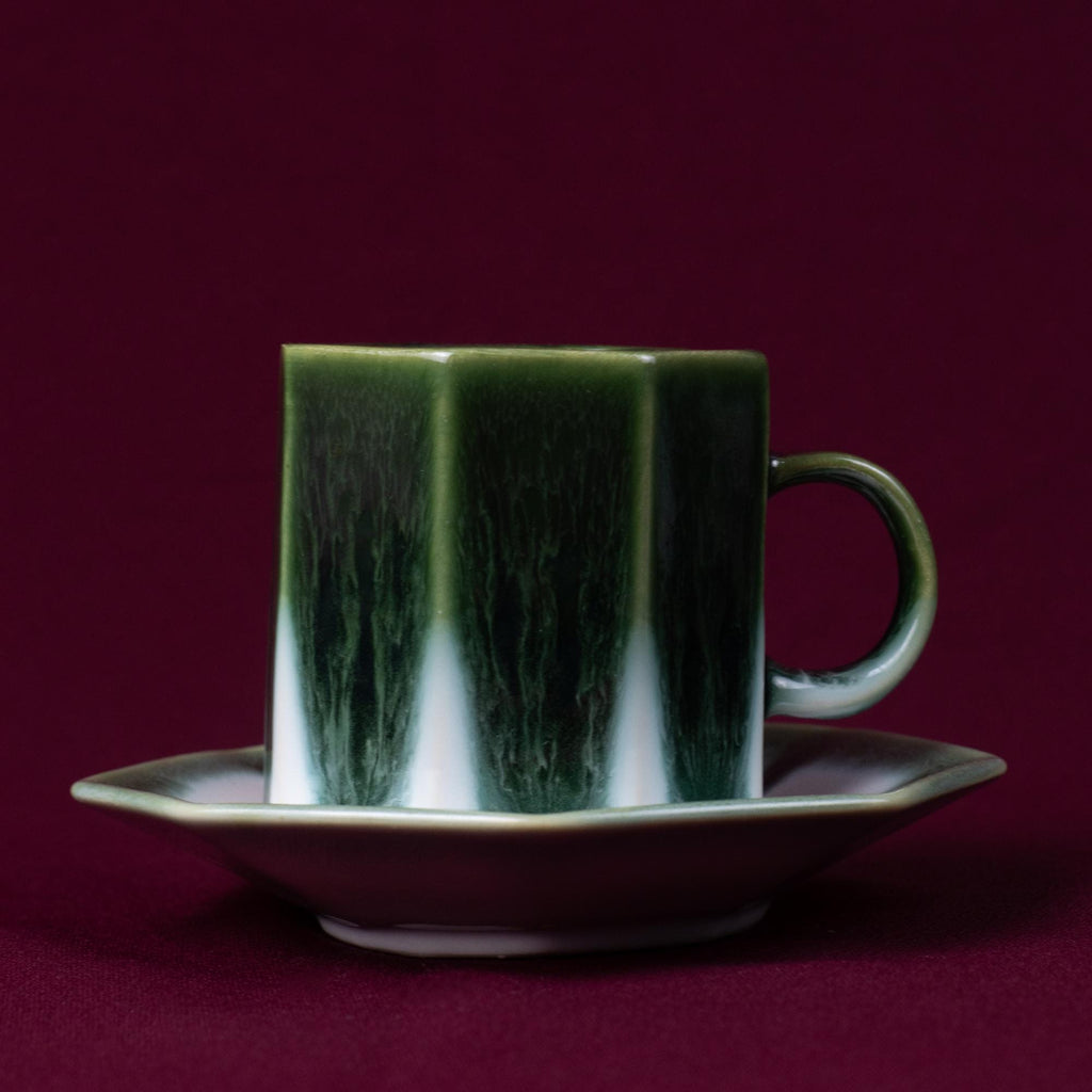 Dark Green & White Glaze Cup and Saucer Set
