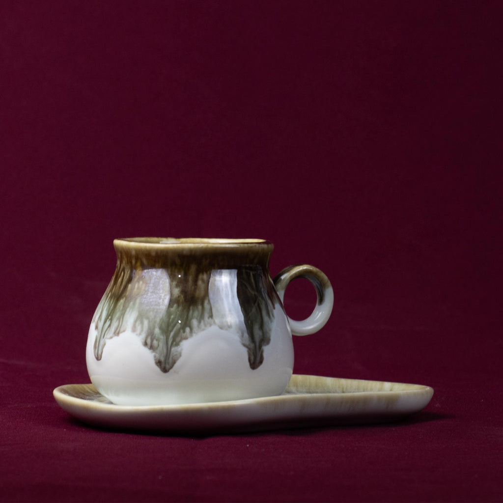 White Grey Drip Glaze Tea Cup and Saucer
