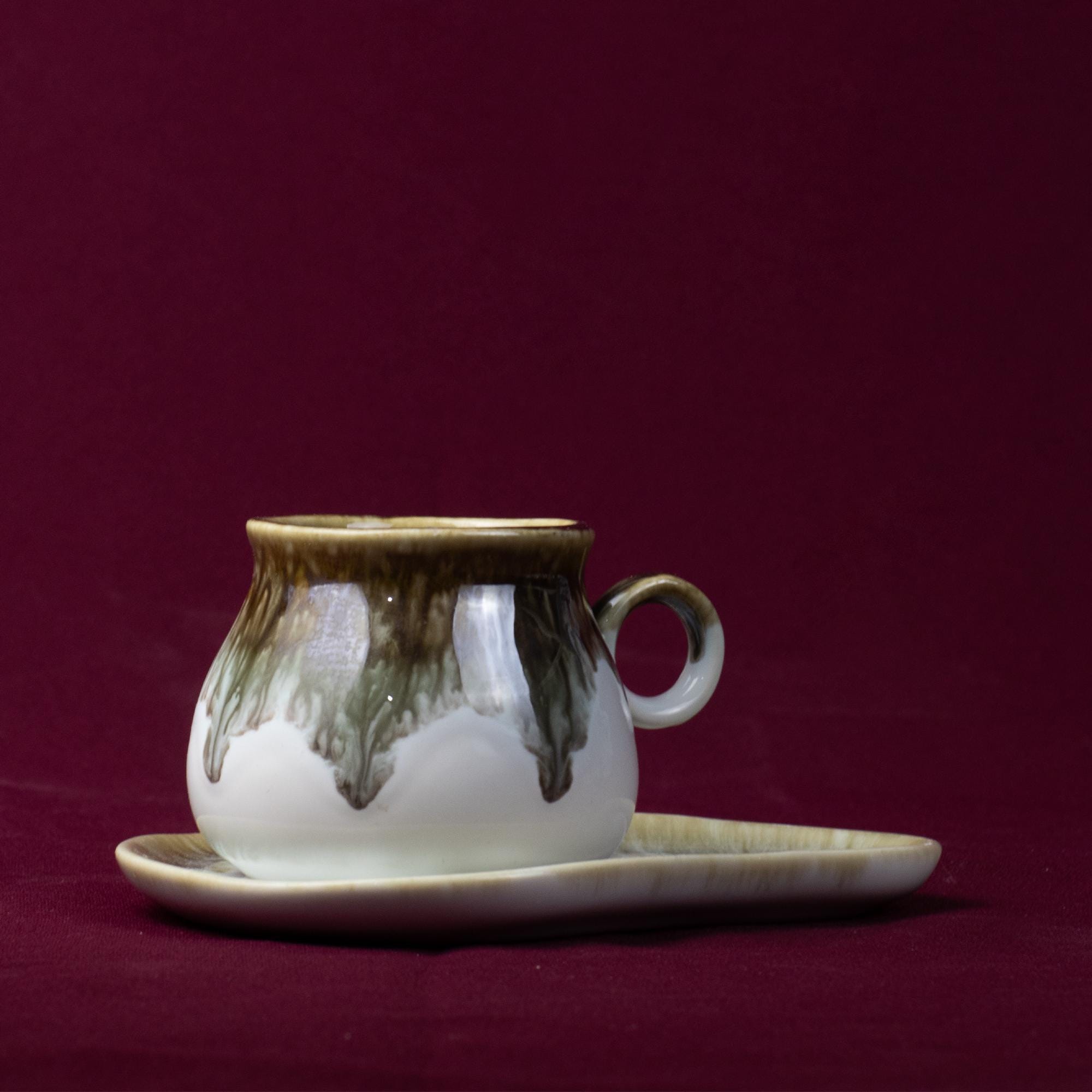 White Grey Drip Glaze Tea Cup and Saucer