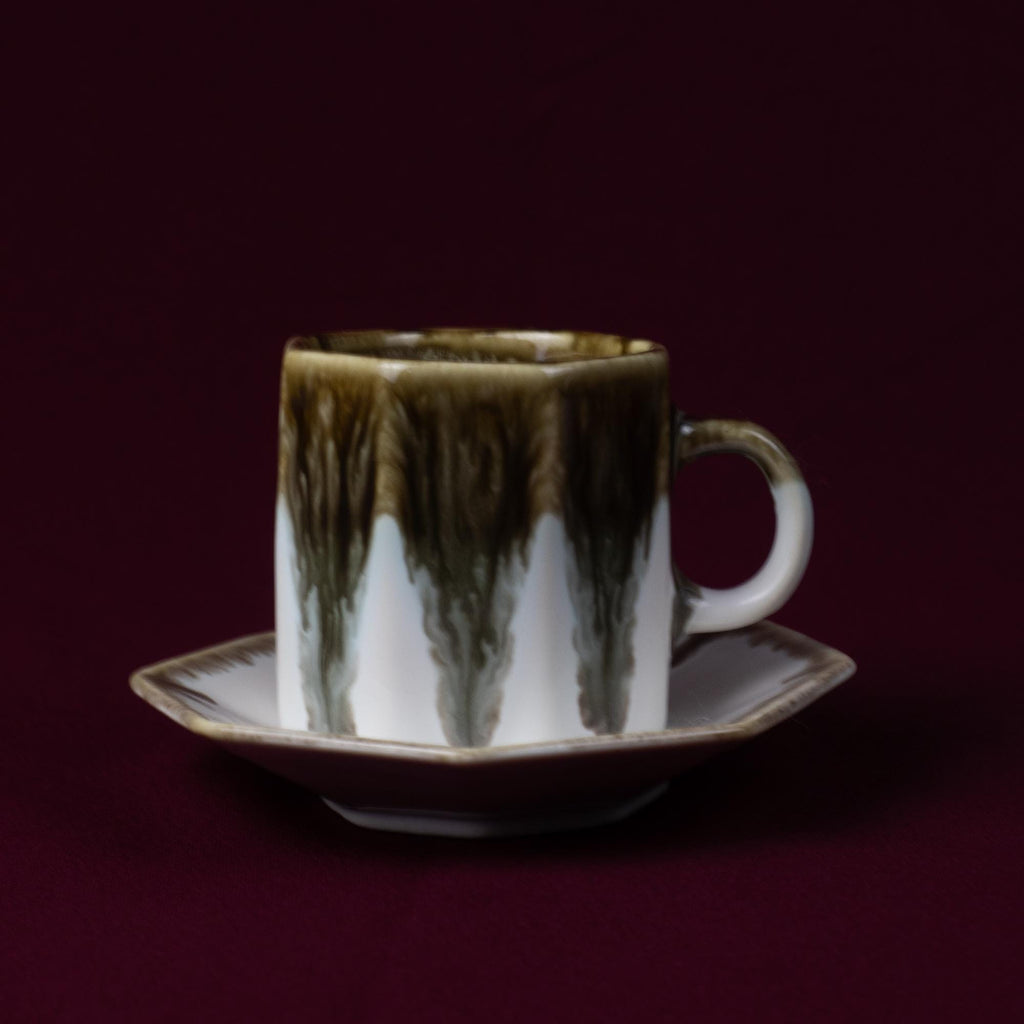 Grey & White Drip Glaze Cup and Saucer Set