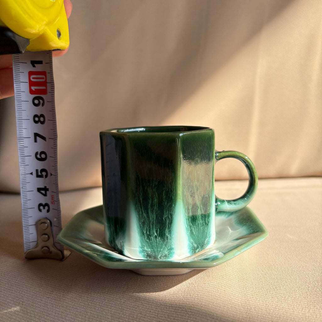 Dark Green & White Glaze Cup and Saucer Set