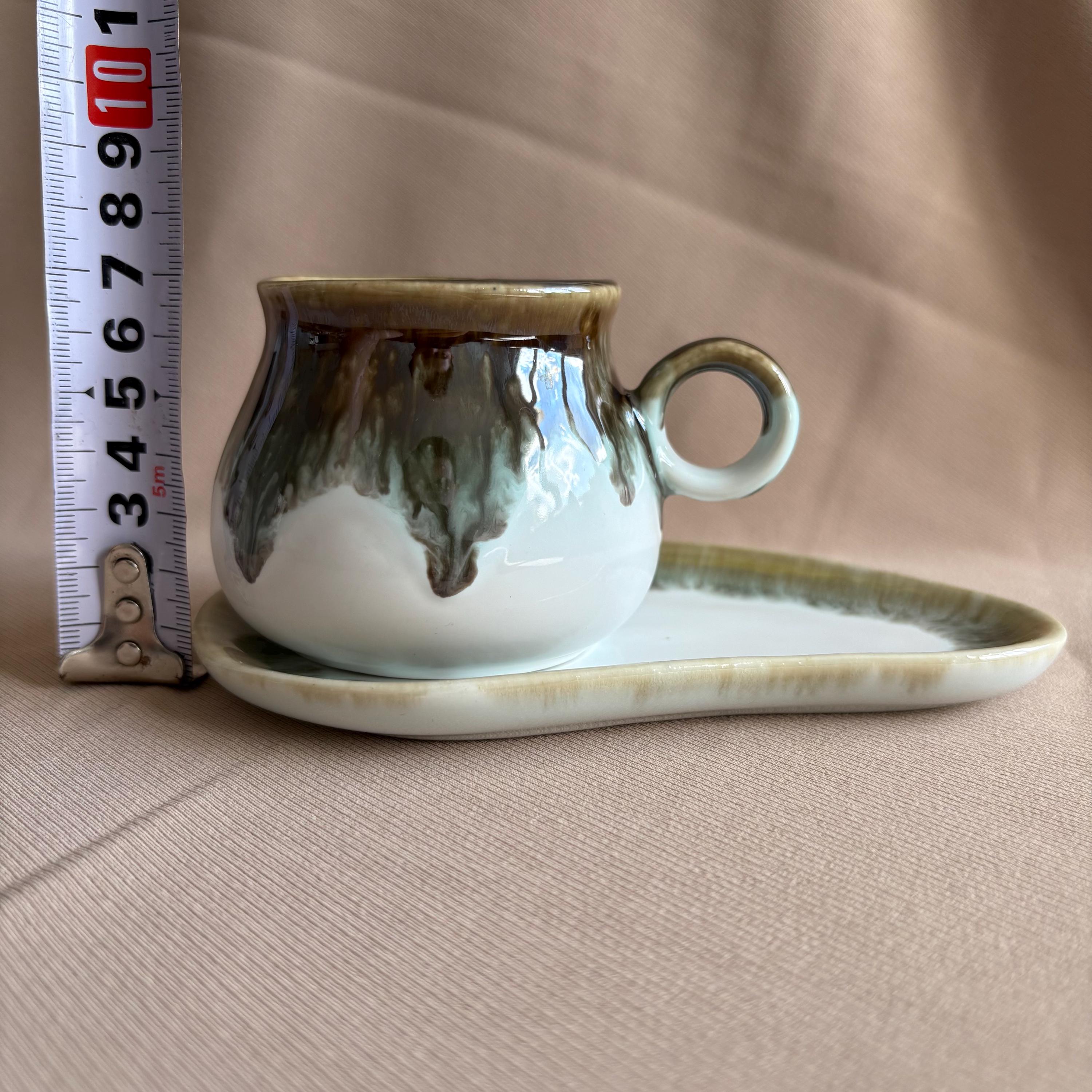 White Grey Drip Glaze Tea Cup and Saucer