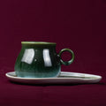 Dark Green Drip Glaze Tea Cup and Saucer