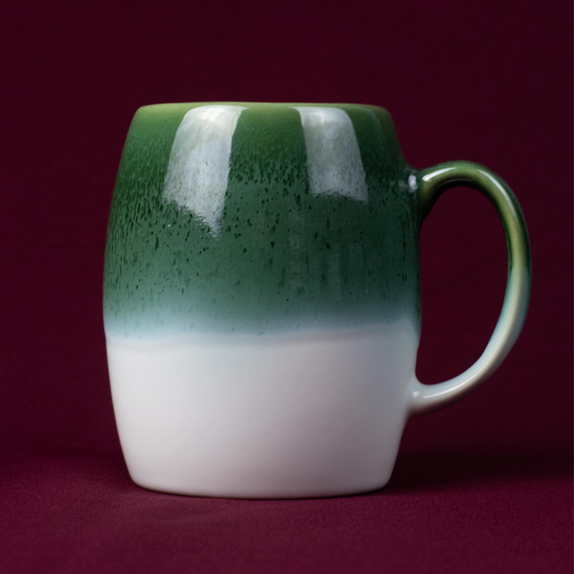 Dark Green & White Drip Glaze Stoneware Mug showcasing organic grey and white drip glaze pattern.