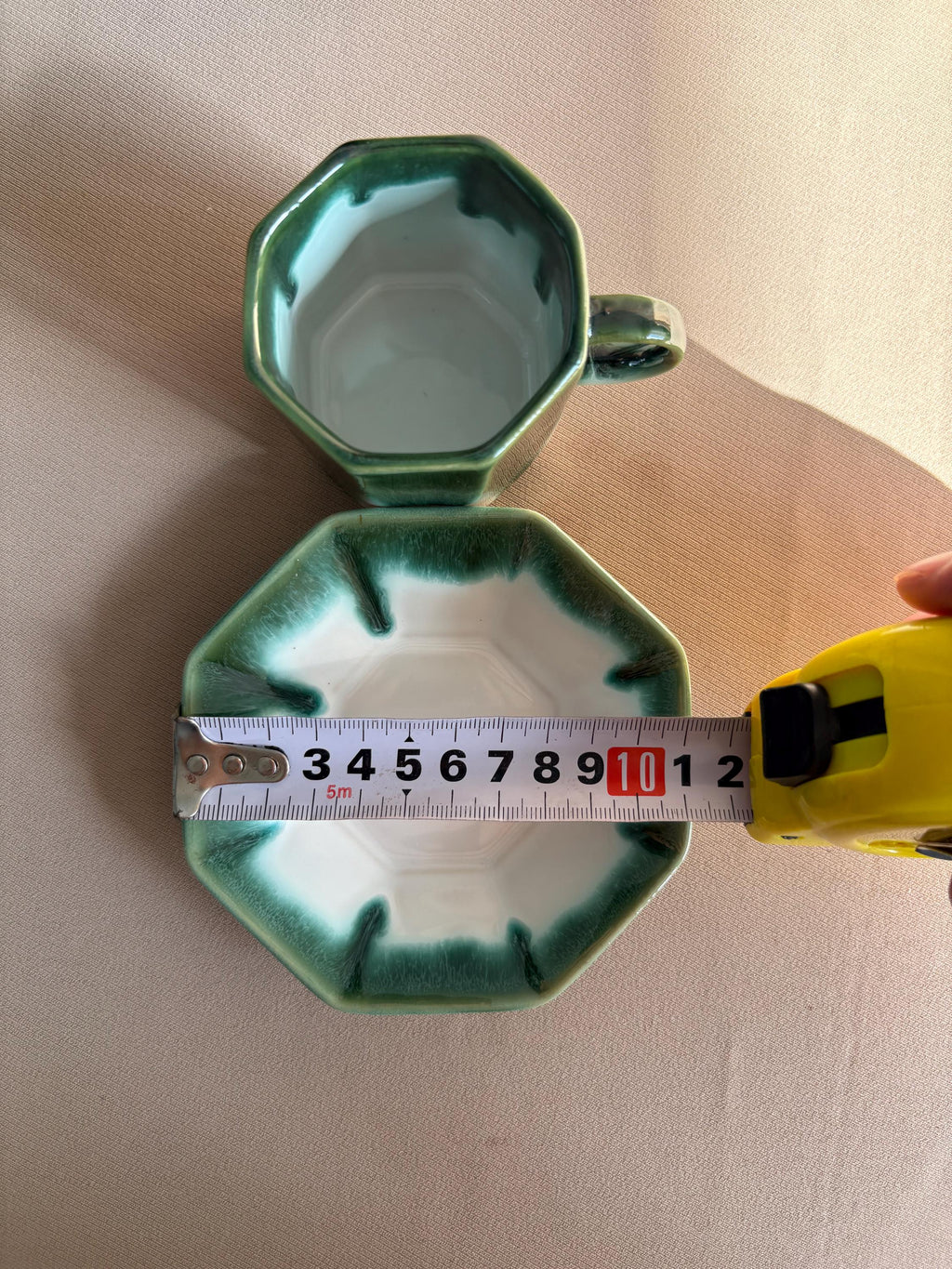 Dark Green & White Glaze Cup and Saucer Set