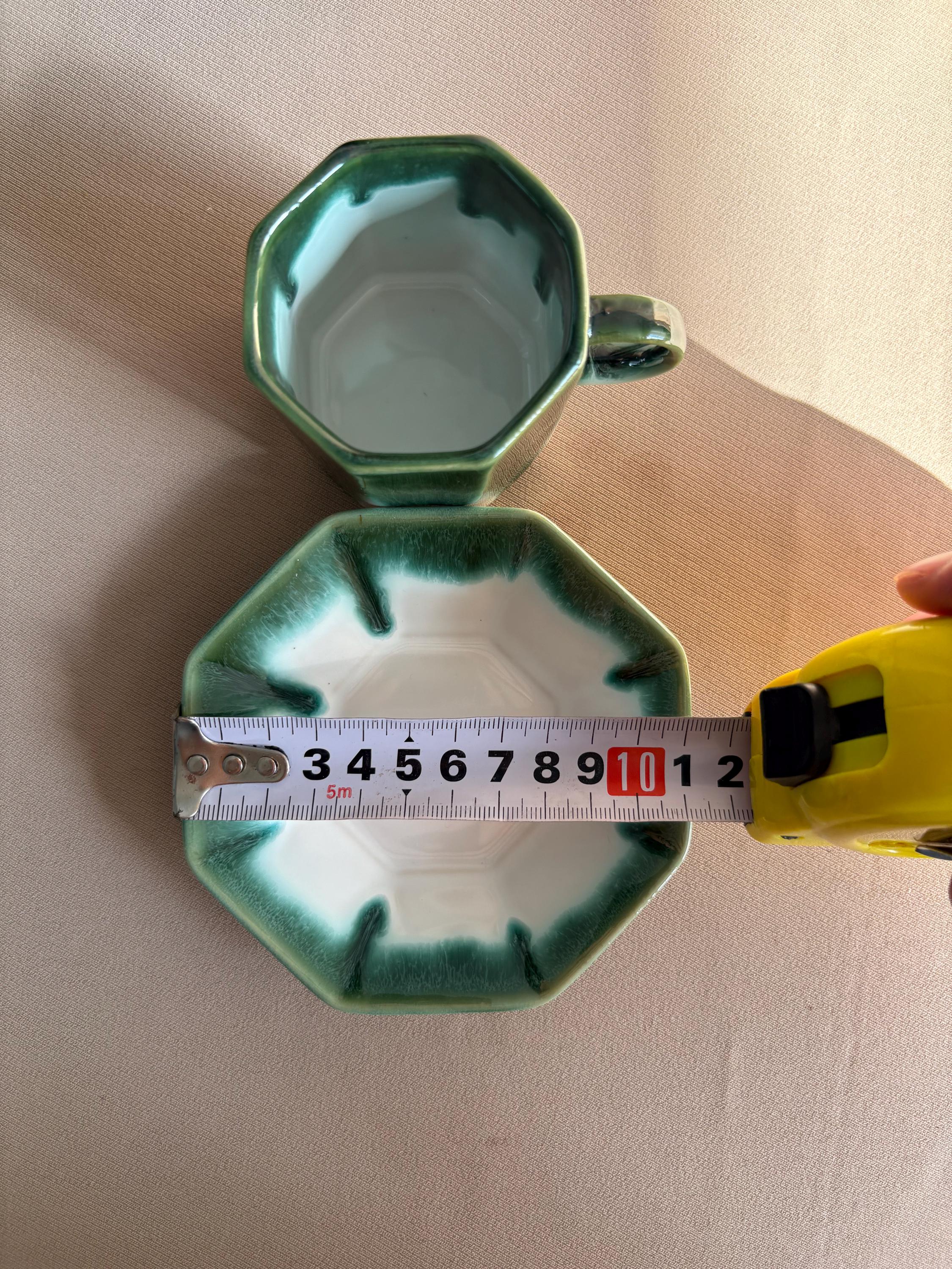 Dark Green & White Glaze Cup and Saucer Set