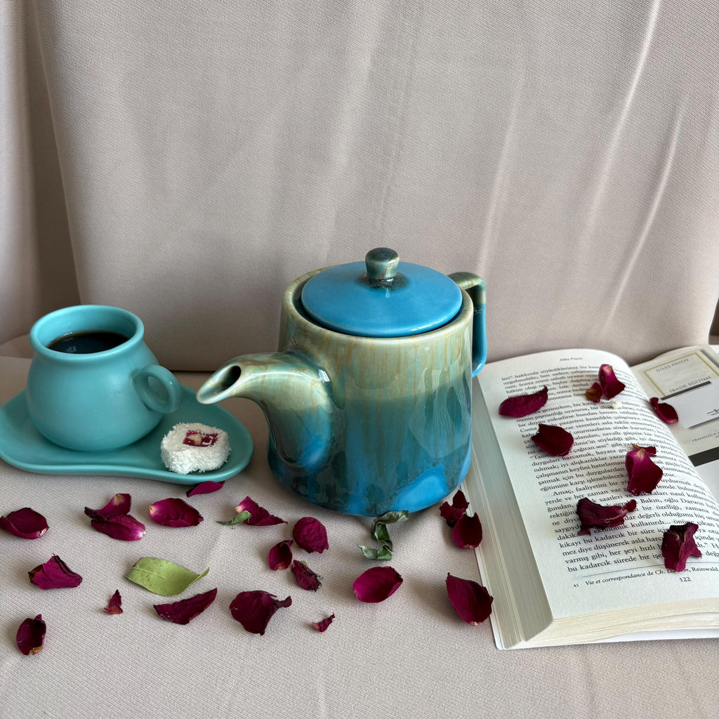 Turquoise Drip Glaze Stoneware Teapot