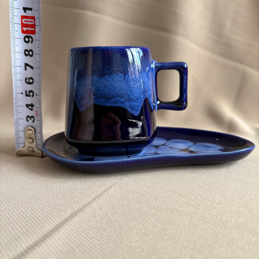 Midnight Blue Drip Glaze Stoneware Cup and Saucer Set